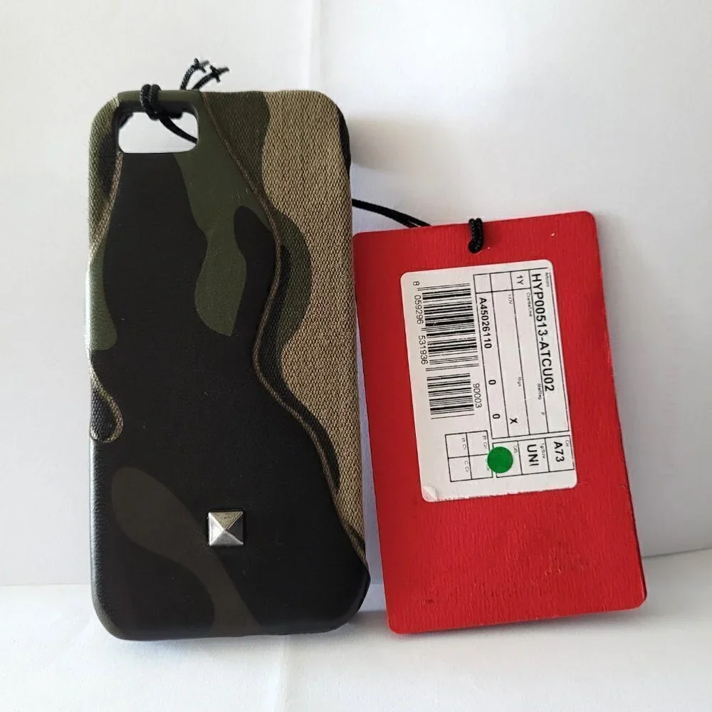 NWT VALENTINO iPhone 5 Leather Suede Stud Metal Accent Camo Print Hard Case